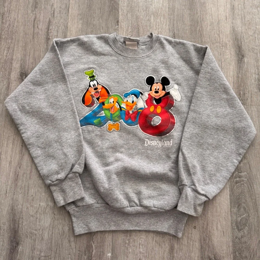 Disney Kids Disneyland Resort 2008 Mickey Mouse Goofy Gray Sweatshirt Size M